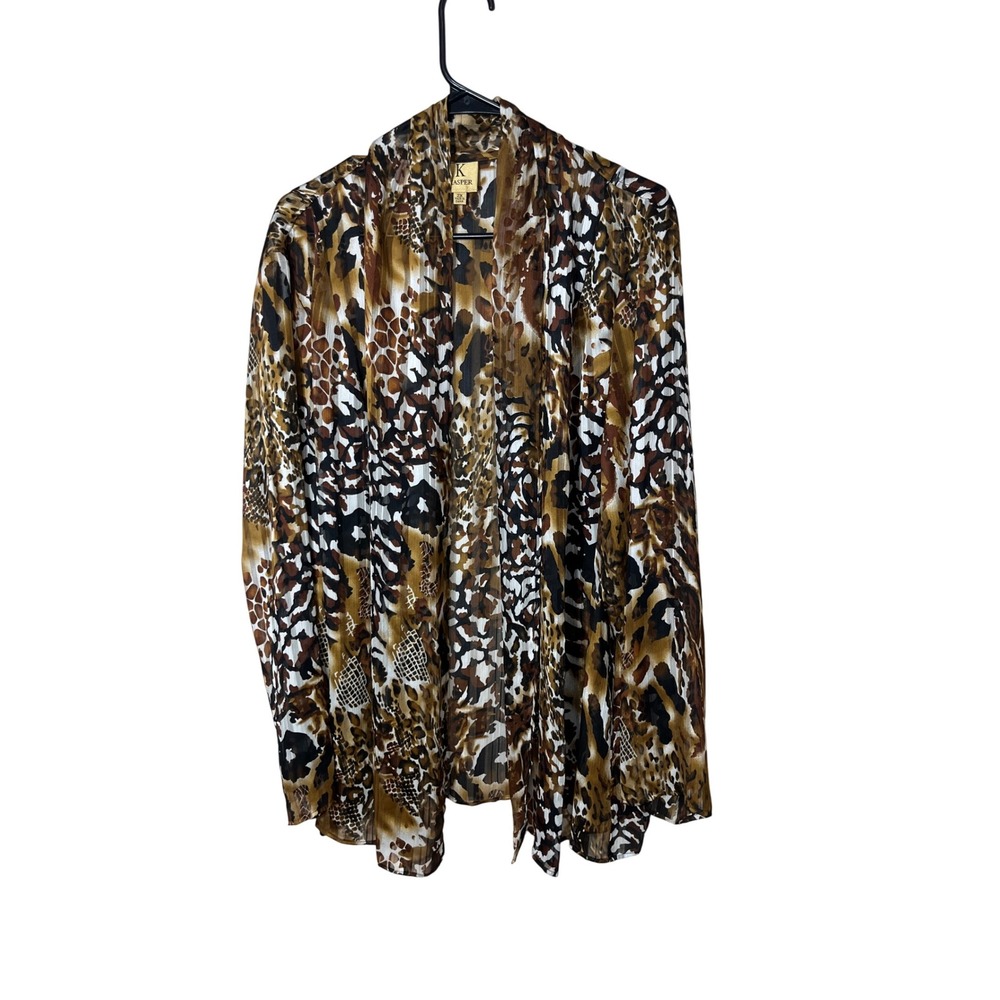 Kasper 2X Animal Print Sheer Chiffon Open Front Cardigan Lightweight Blouse Top